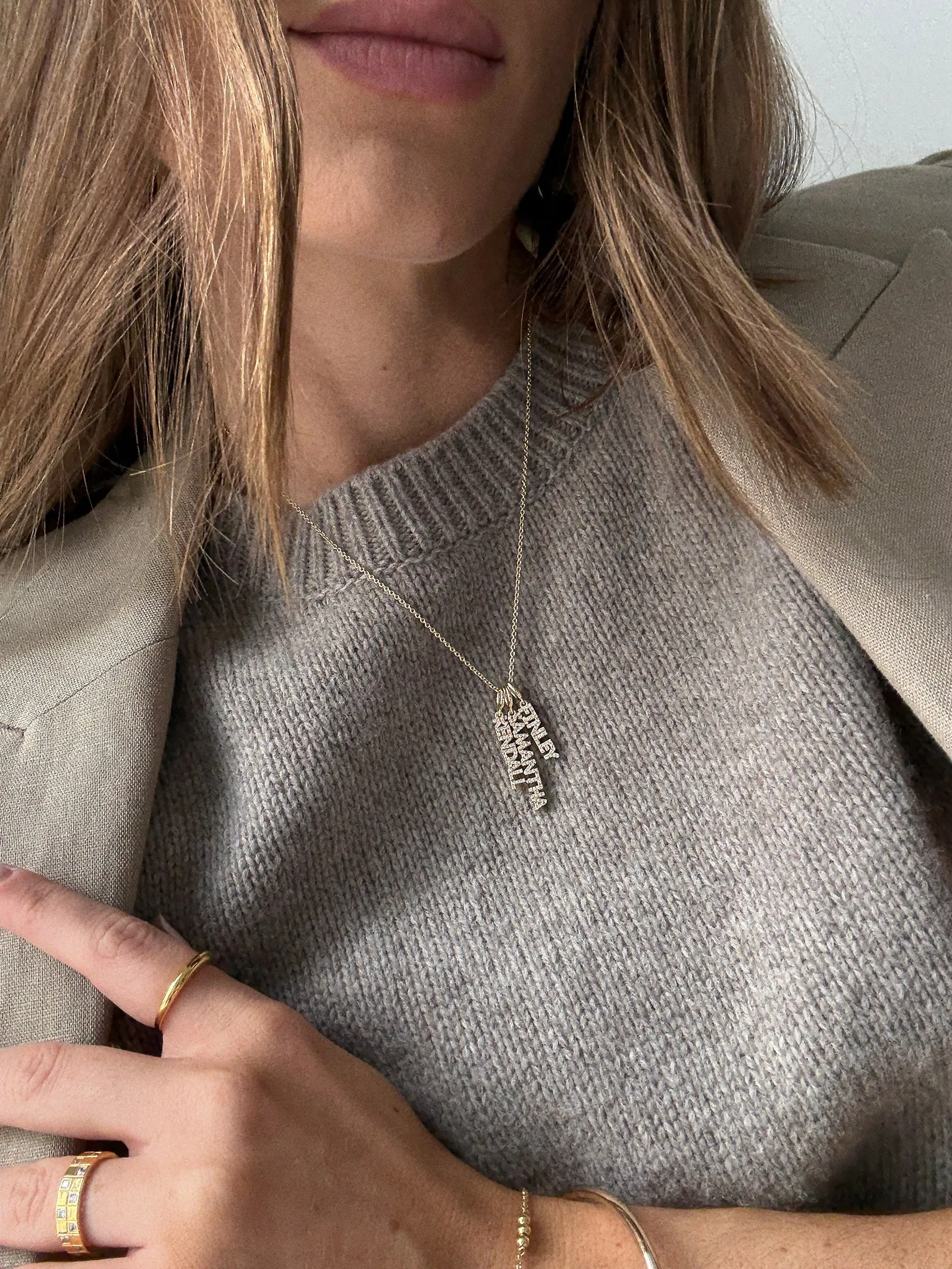 Mini Pave Block Cluster Custom Nameplate Necklace - 3 Names sold by BaubleBar product image thumbnail 2