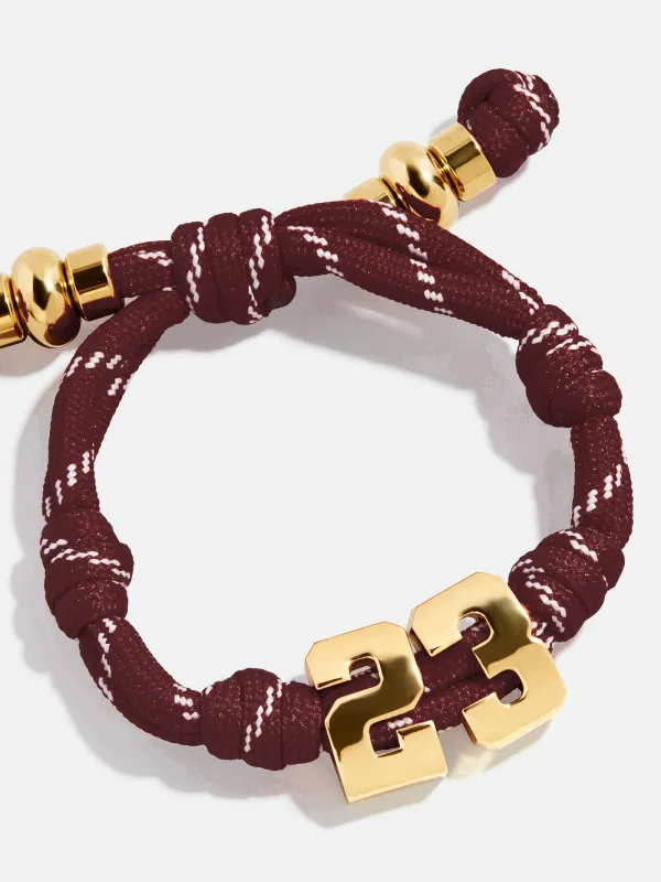 Knotty Varsity Number Custom Bracelet - Maroon Double Digit sold by BaubleBar