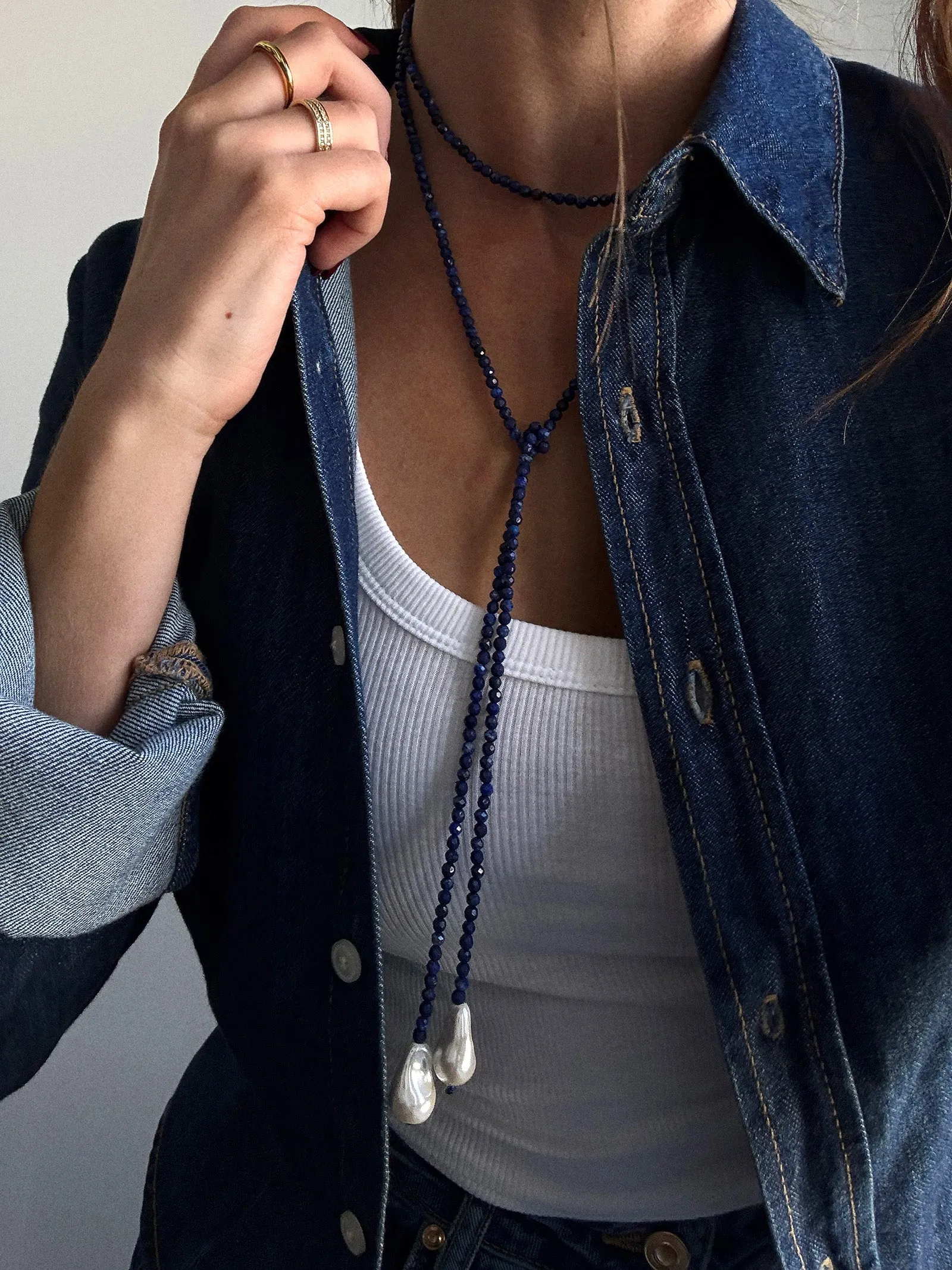 Semi-Precious Pearl Wrap Necklace - Lapis sold by BaubleBar product image thumbnail 2