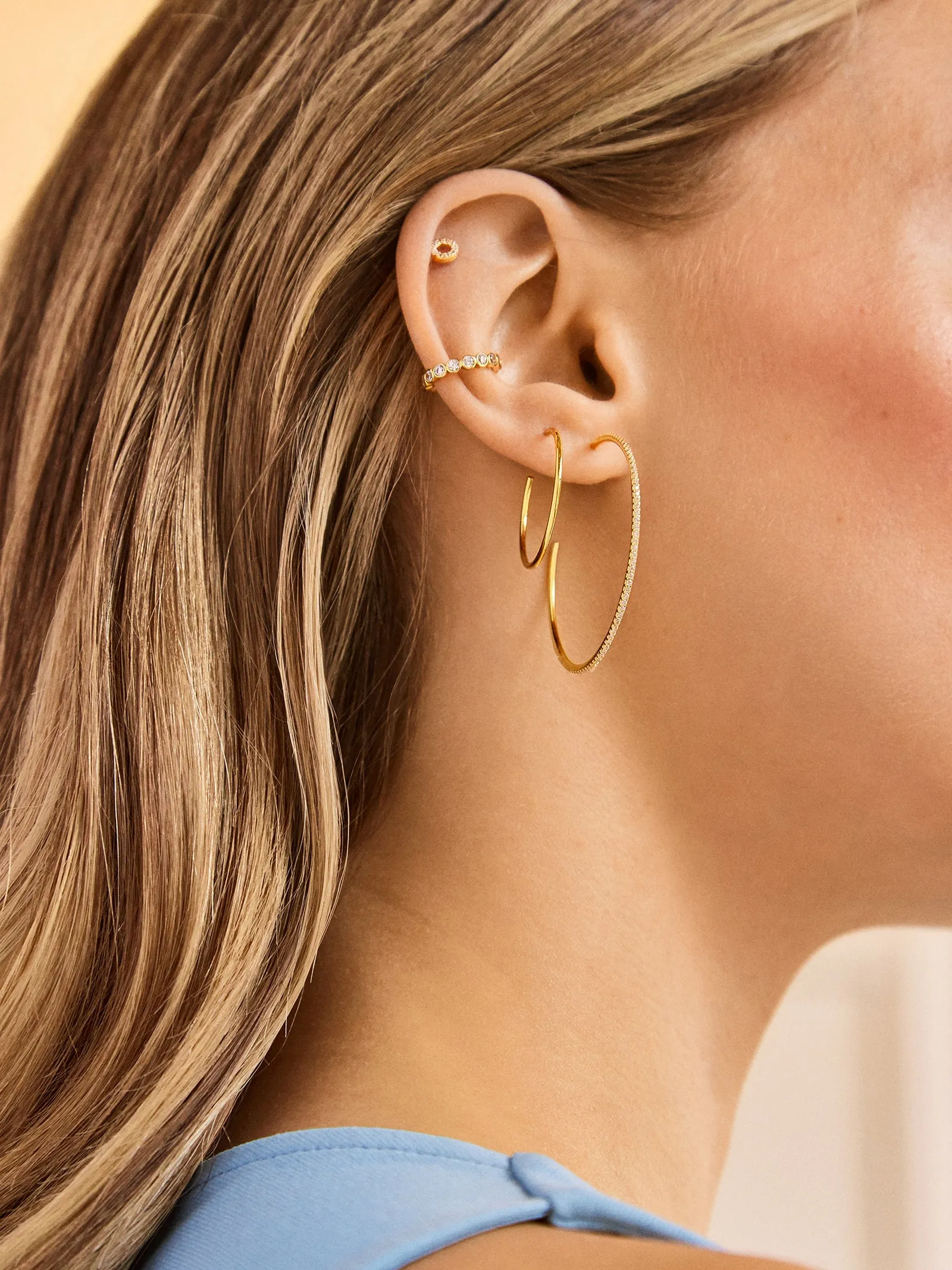 Valeria 18K Gold Earrings - Gold/Pavé sold by BaubleBar product image thumbnail 2