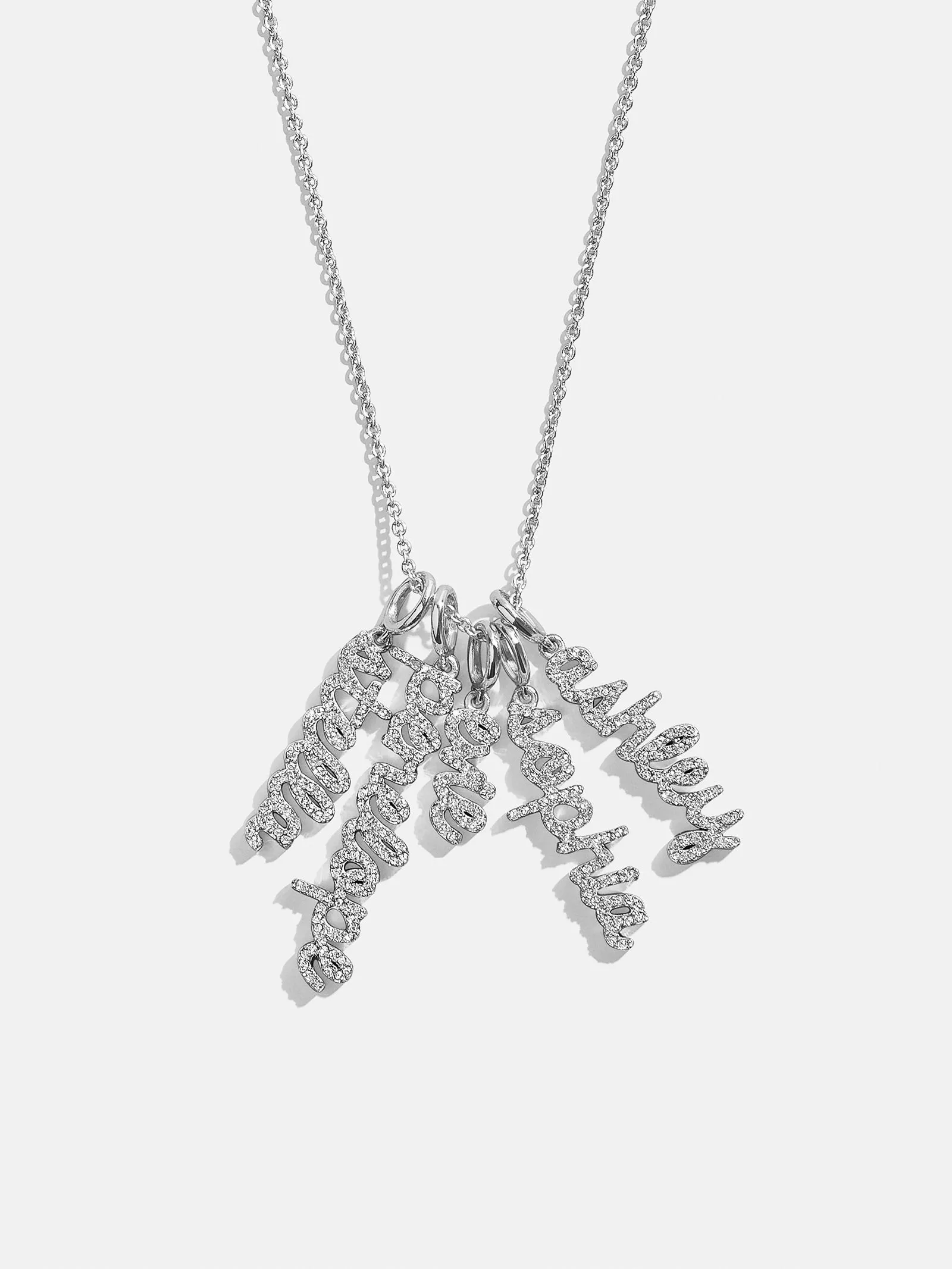 Mini Silver Pavé Script Cluster Custom Nameplate Necklace - 5 Names sold by BaubleBar
