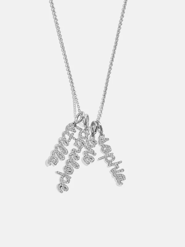 Mini Silver Pavé Script Cluster Custom Nameplate Necklace - 4 Names sold by BaubleBar