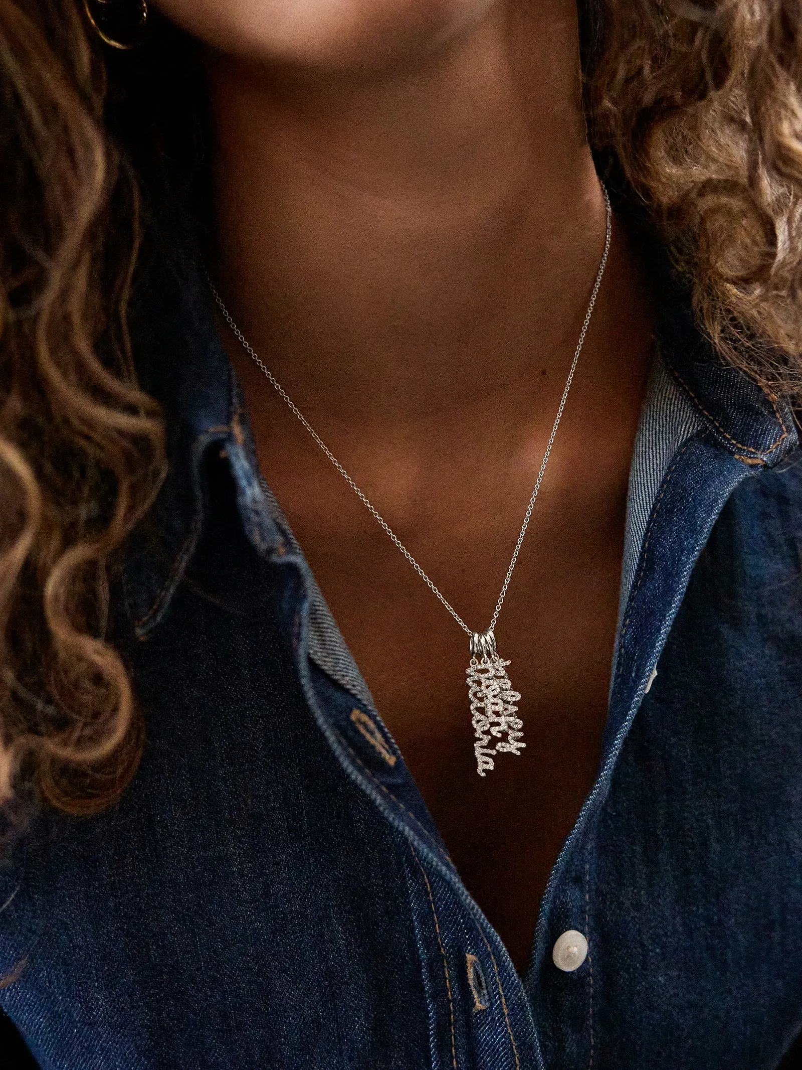 Mini Silver Pavé Block Cluster Custom Nameplate Necklace - 5 Names sold by BaubleBar product image thumbnail 2