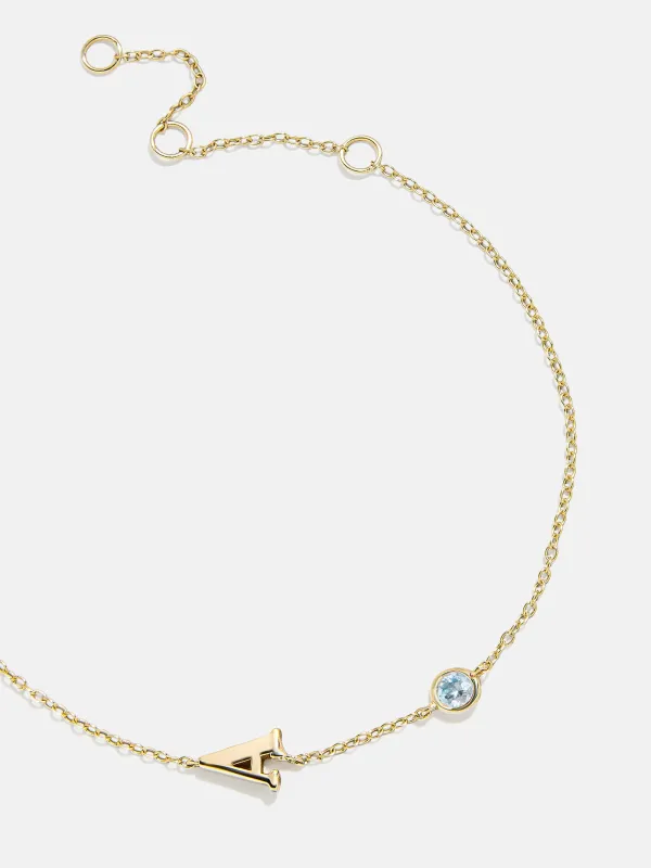 18K Gold Initial Birthstone Custom Bracelet - Aquamarine sold by BaubleBar