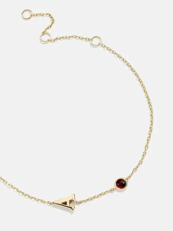 18K Gold Initial Birthstone Custom Bracelet - Garnet sold by BaubleBar