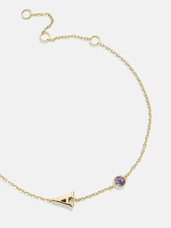 18K Gold Initial Birthstone Custom Bracelet - Light Amethyst sold by BaubleBar