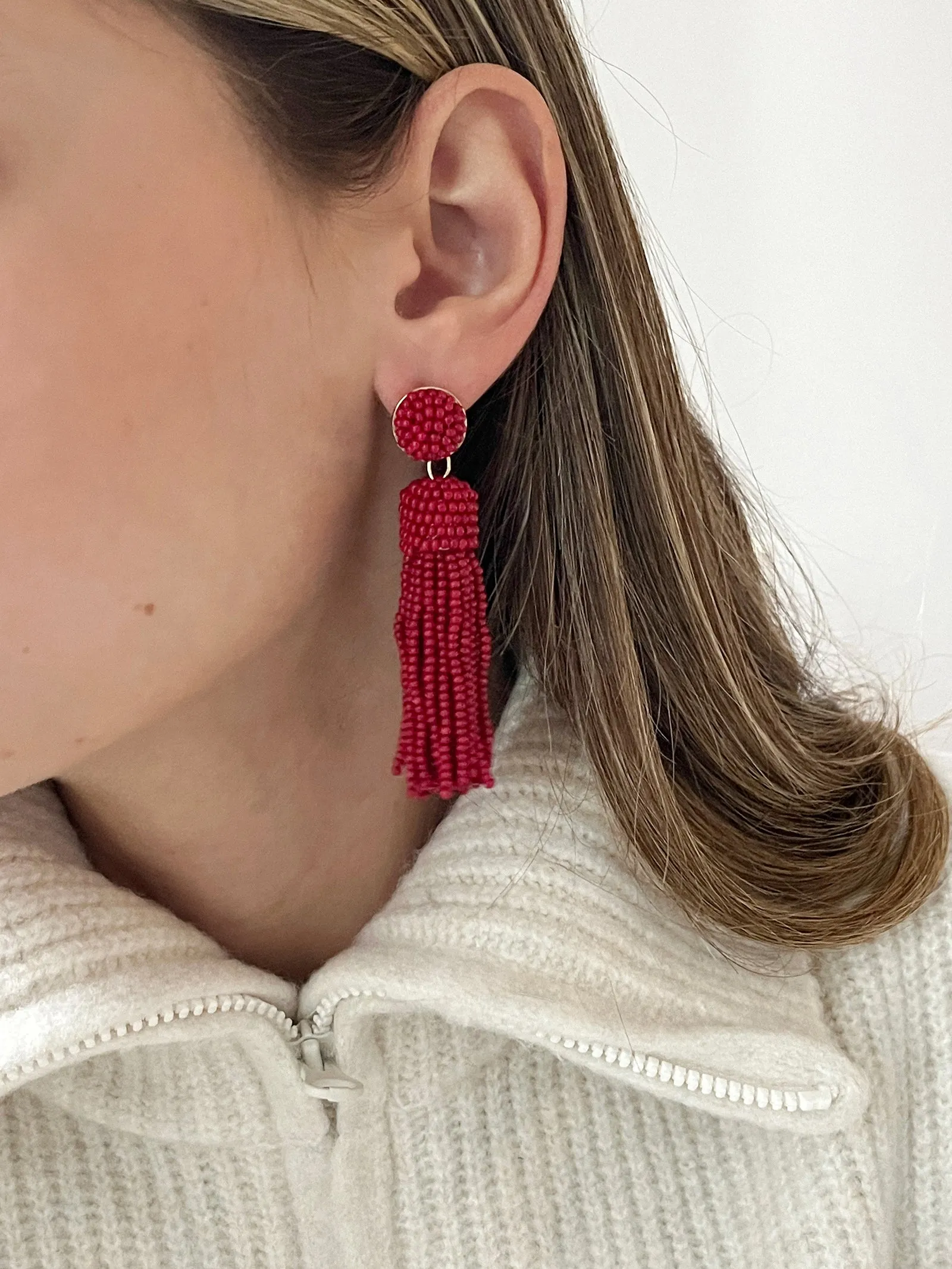 Maren Tassel Statement Earrings - Red sold by BaubleBar product image thumbnail 2