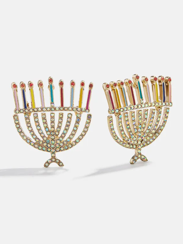 Light the Candles Menorah Stud Earrings - Menorah sold by BaubleBar