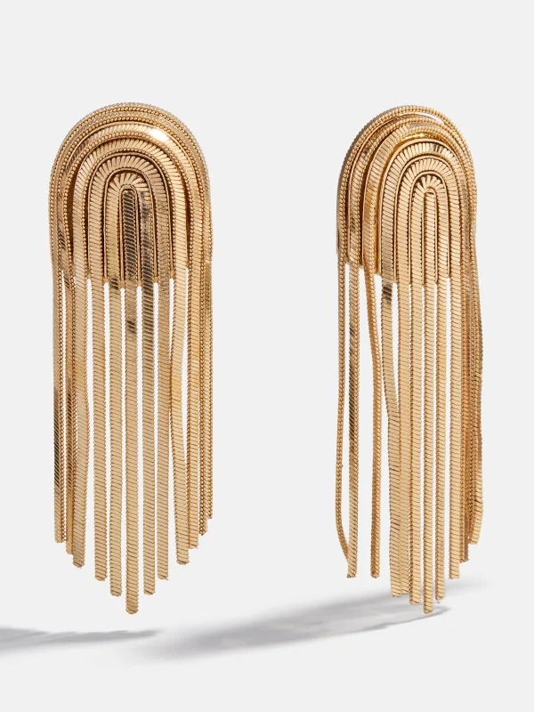 Rhea Fringe Statement Earrings - Gold sold by BaubleBar