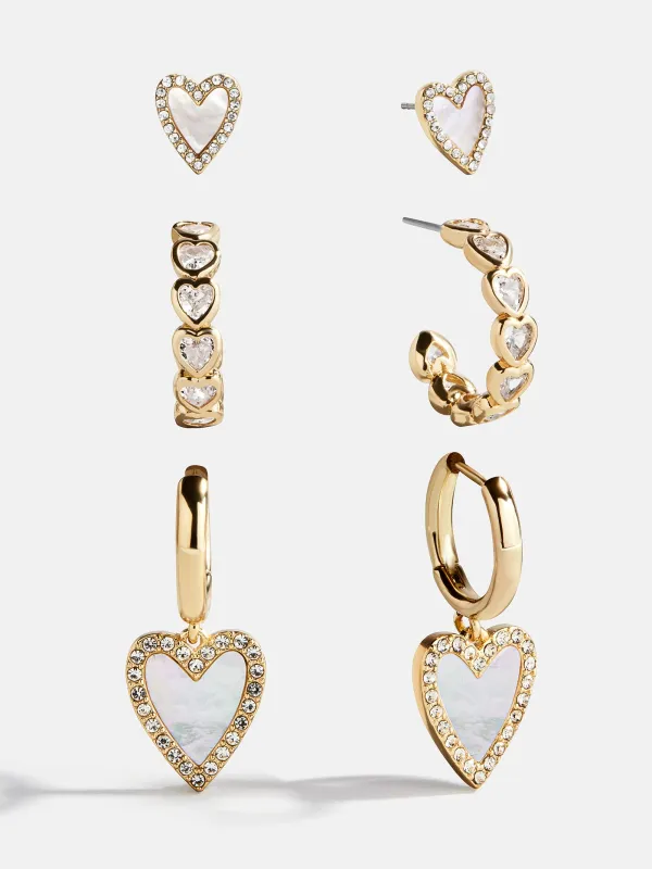 Love Story Heart Earring Set - Gold/Pearl sold by BaubleBar