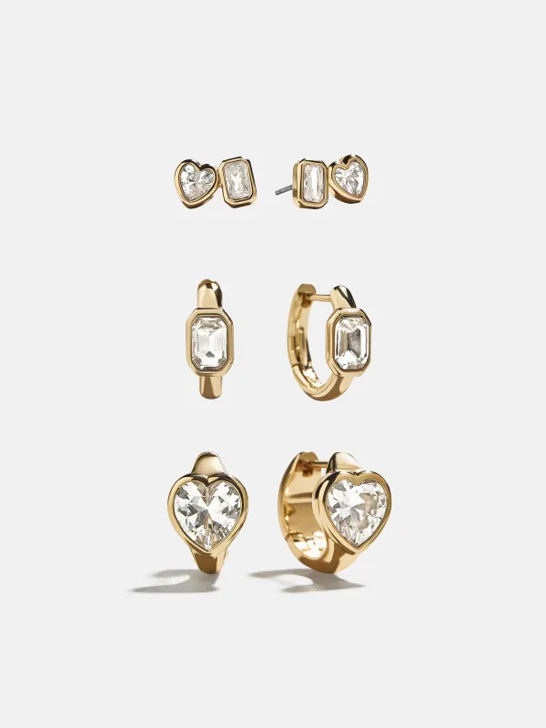 So Much to Love Heart Earring Set - Gold/Pavé sold by BaubleBar