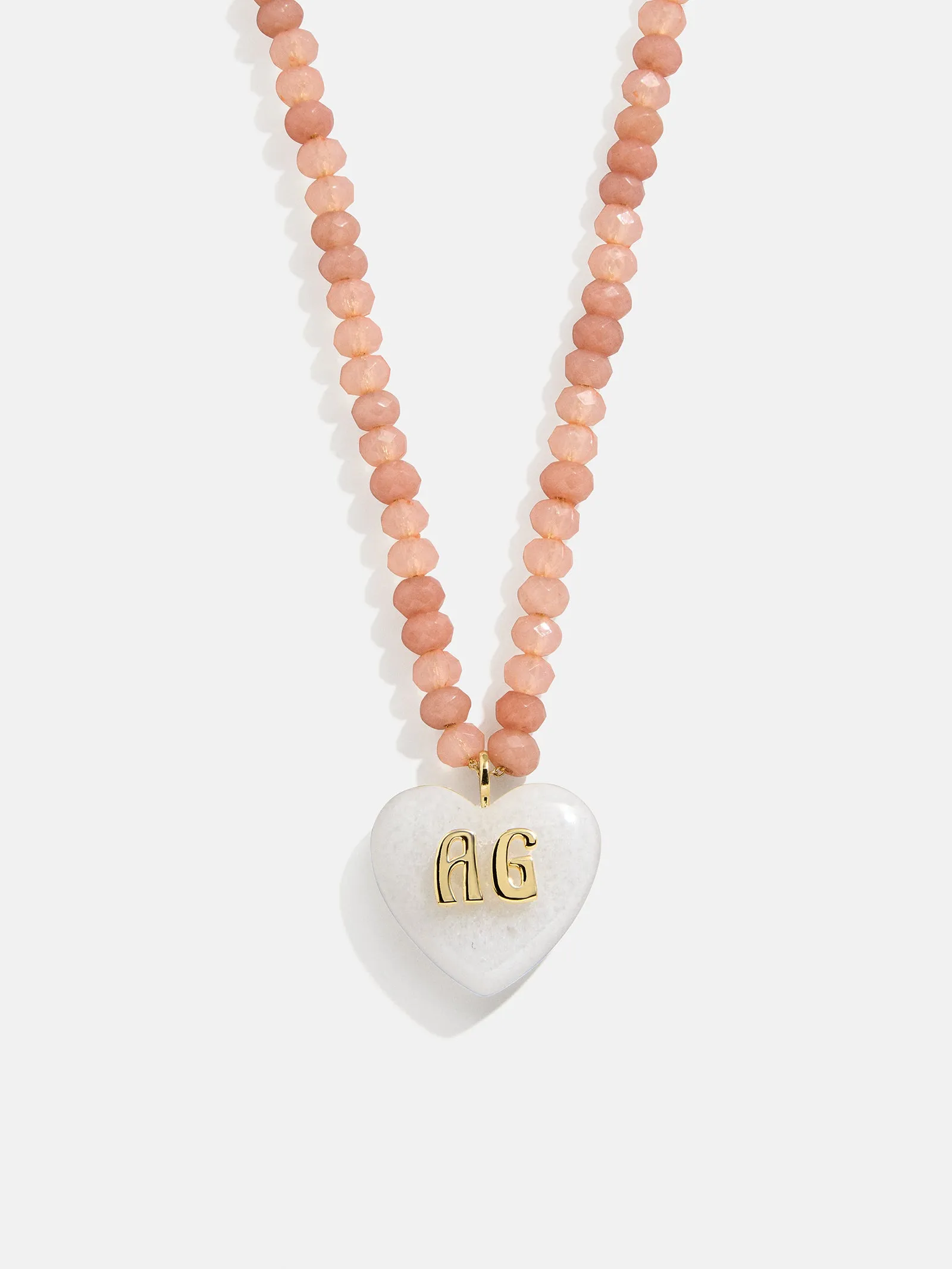 Semi-Precious Heart Custom Initial Necklace - White Quartz sold by BaubleBar