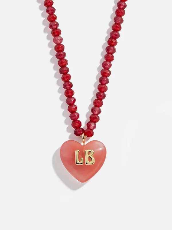 Semi-Precious Heart Custom Initial Necklace - Cherry Quartz sold by BaubleBar