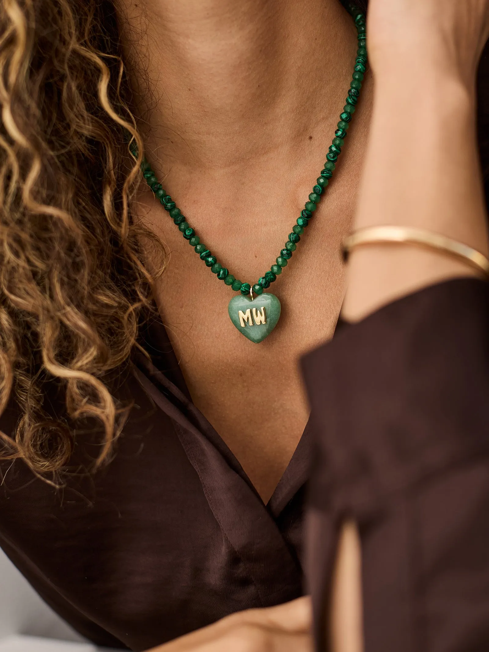 Semi-Precious Heart Custom Initial Necklace - Light Jade sold by BaubleBar product image thumbnail 2