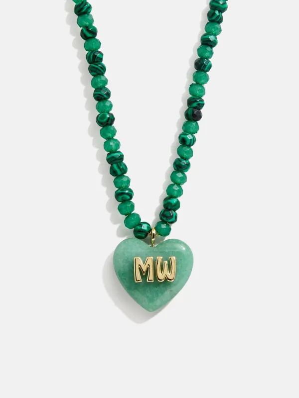 Semi-Precious Heart Custom Initial Necklace - Light Jade sold by BaubleBar