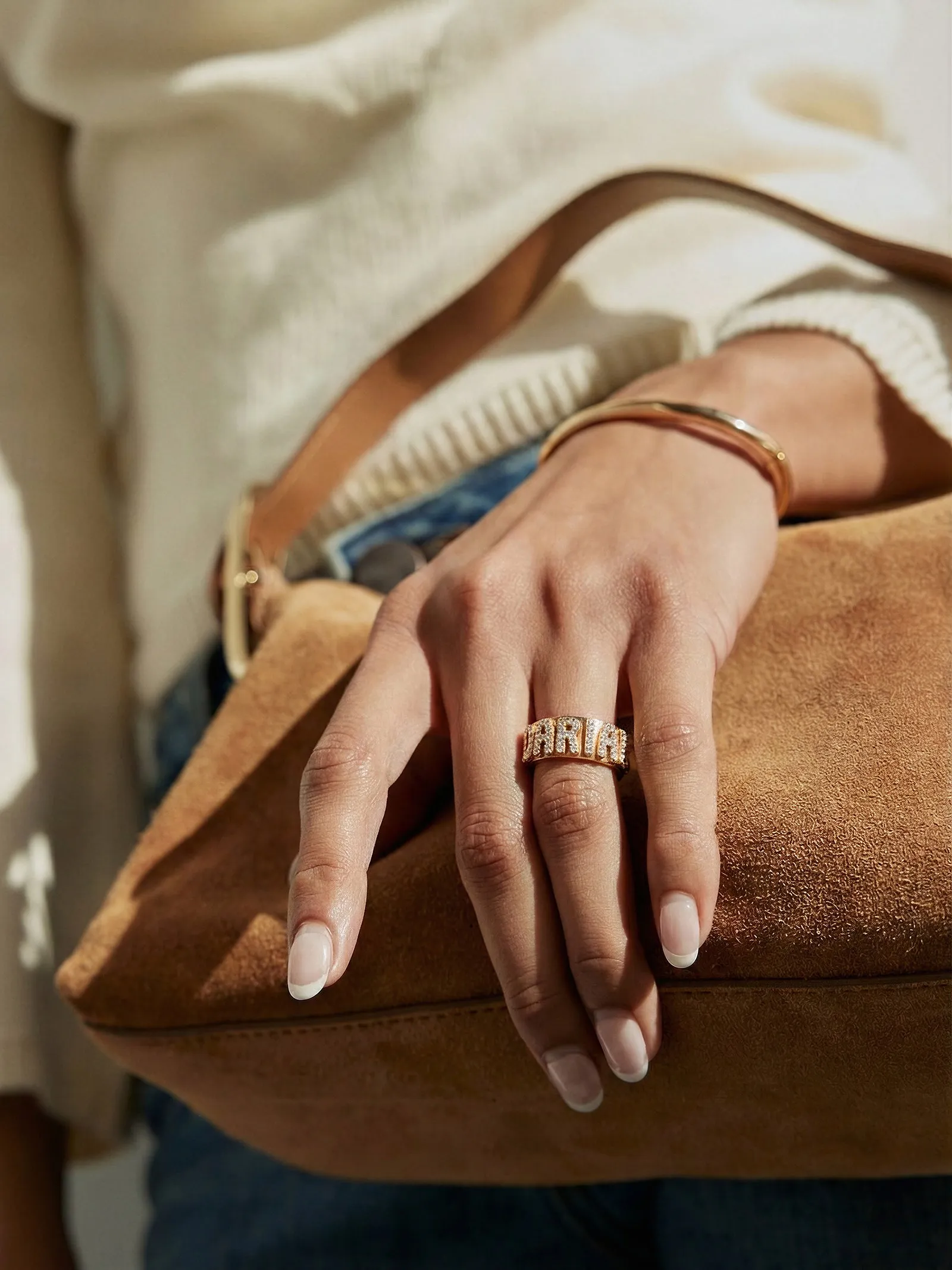 18K Gold Cigar Band Custom Ring - Gold/Pavé sold by BaubleBar product image thumbnail 4