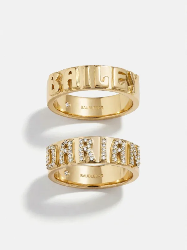 18K Gold Cigar Band Custom Ring - Gold/Pavé sold by BaubleBar