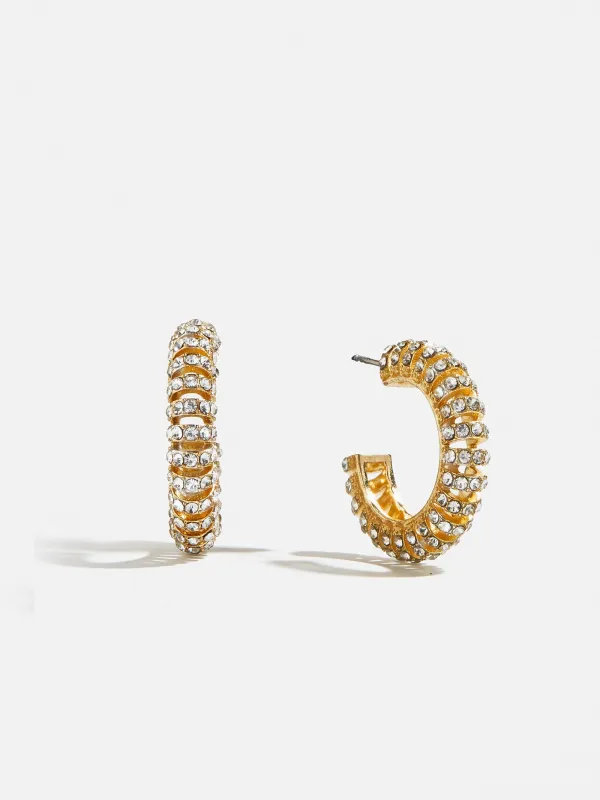 Gold and Crystal Tube Hoop Earrings - Gold/Pavé sold by BaubleBar