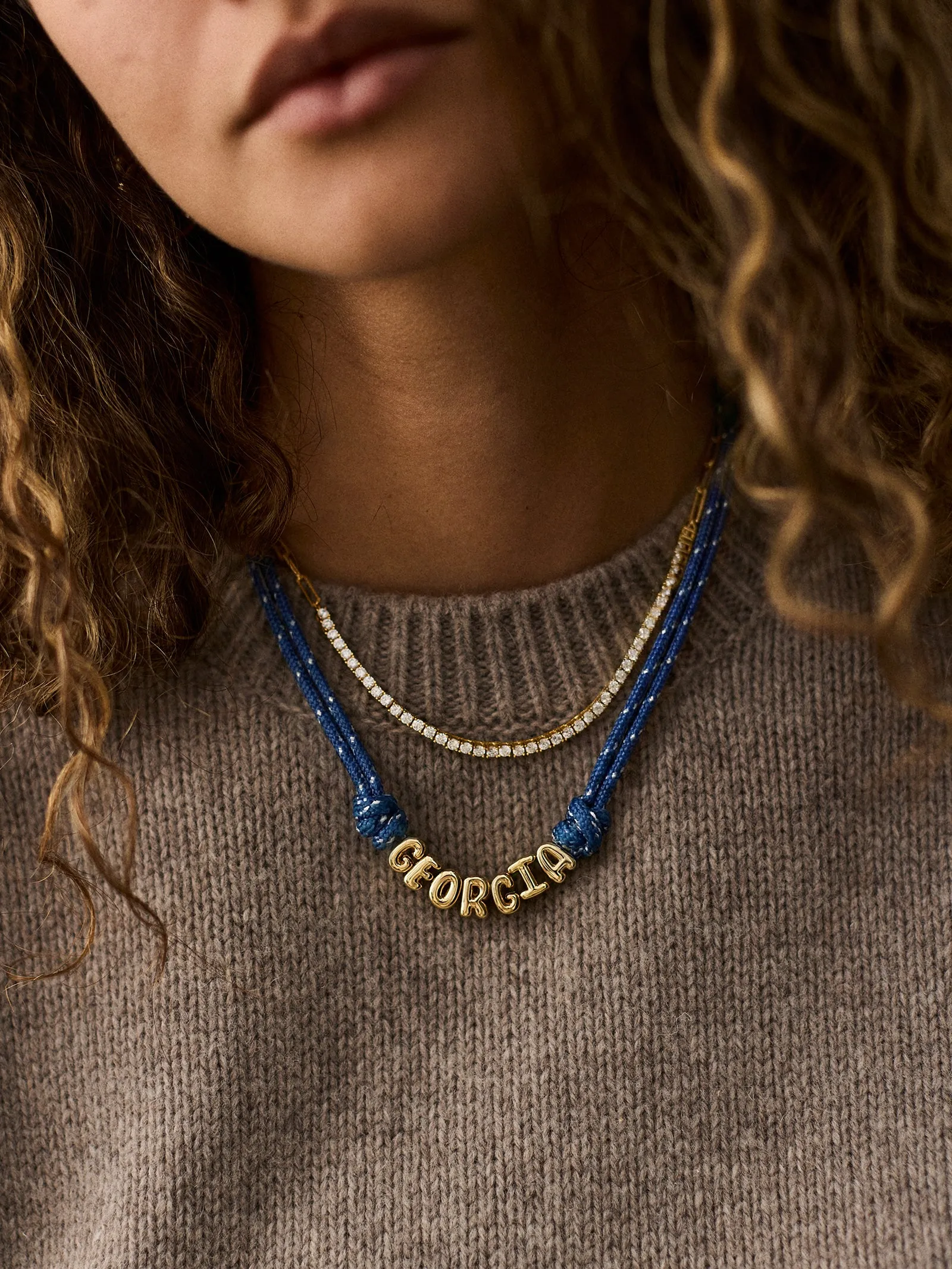 Bubble Letter Custom Paracord Necklace - Navy/White sold by BaubleBar product image thumbnail 2