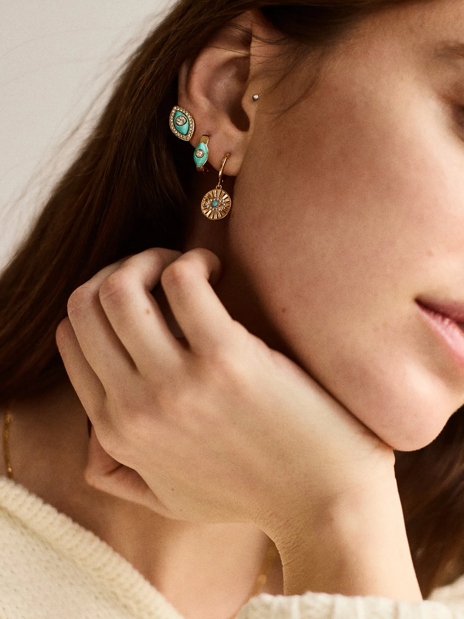 Stay Grounded Evil Eye Earring Set - Gold/Turquoise sold by BaubleBar product image thumbnail 2