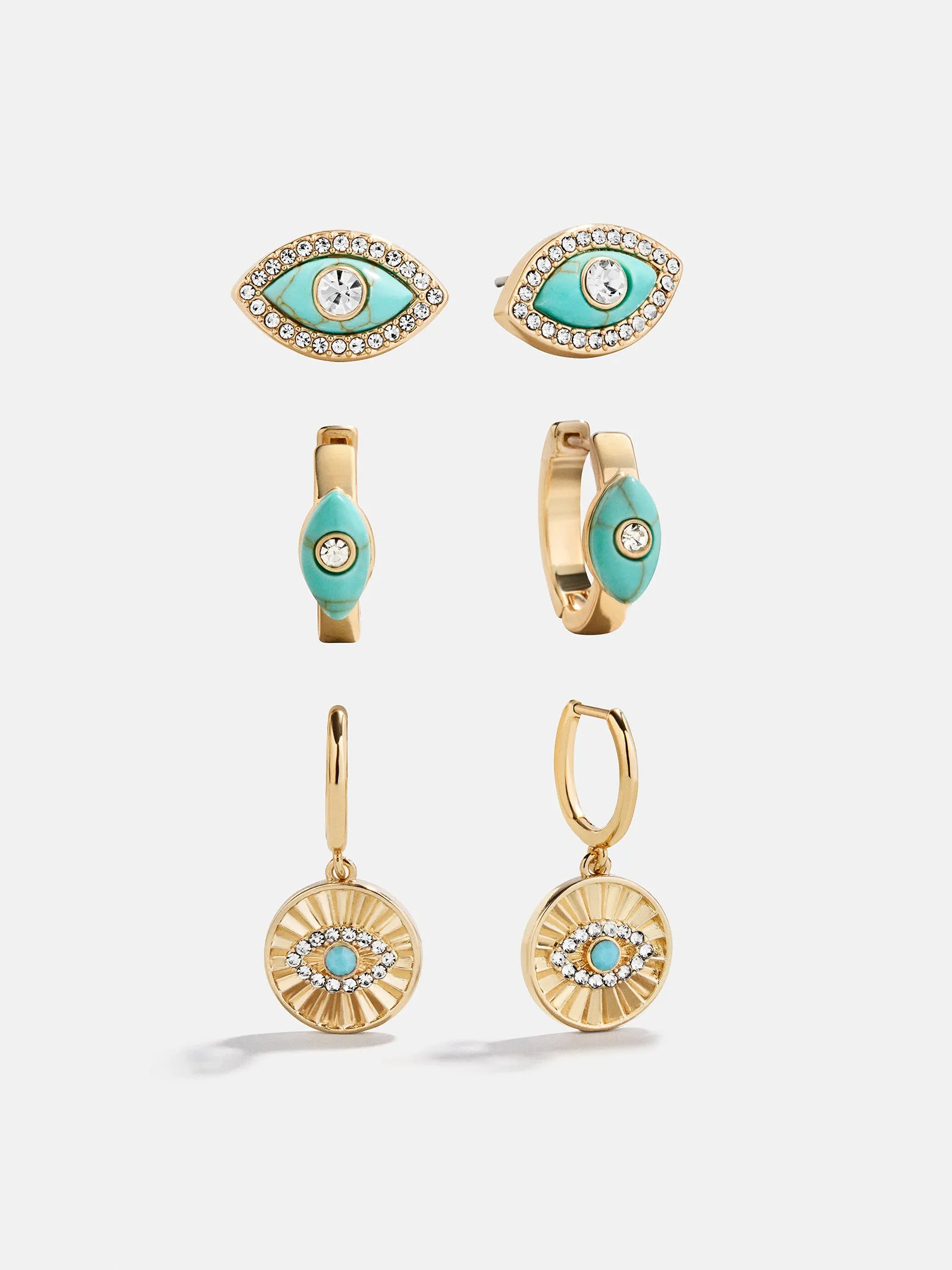 Stay Grounded Evil Eye Earring Set - Gold/Turquoise sold by BaubleBar