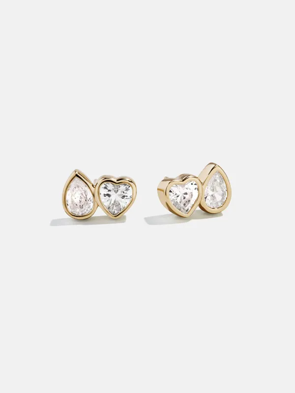 Toi Et Moi 14K Gold Stud Earrings - Gold/Pavé sold by BaubleBar