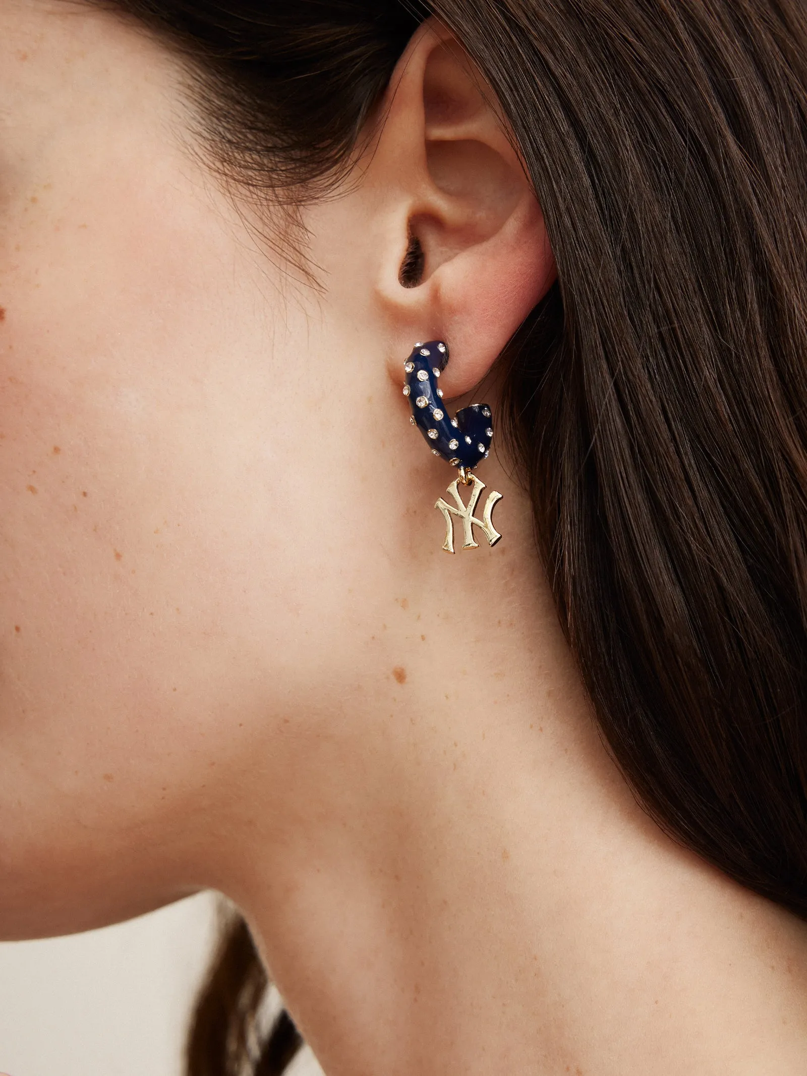 MLB Enamel Hoop Earrings - New York Yankees sold by BaubleBar product image thumbnail 4
