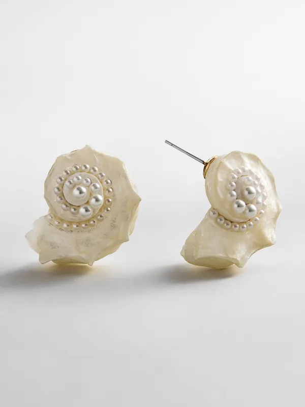 Santana Shell Statement Stud Earrings - Pearl made by BaubleBar