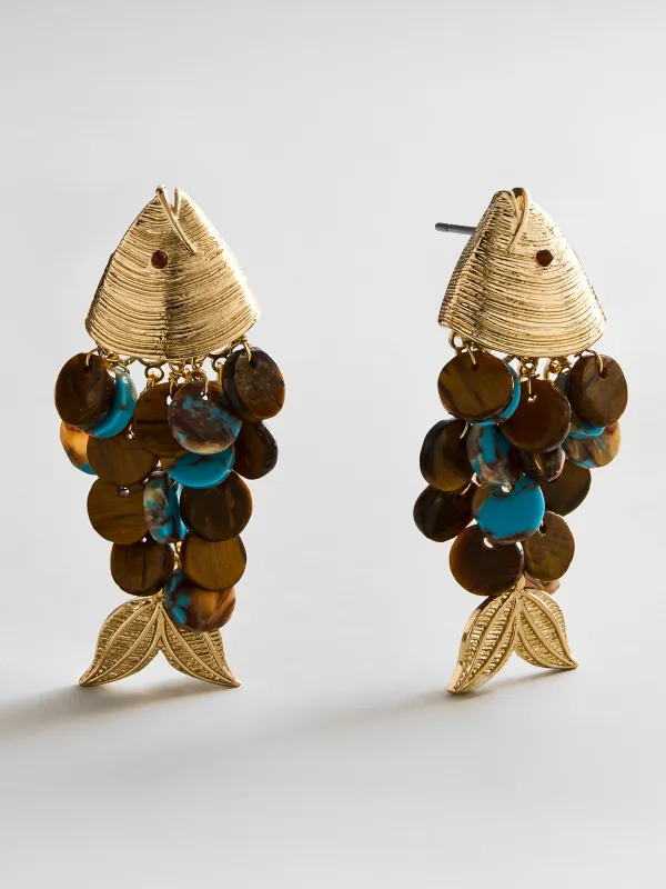 Ripple Effect Fish Earrings - Gold/Tiger’s Eye made by BaubleBar