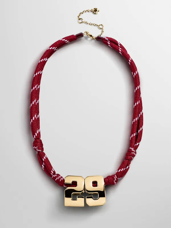 Knotty Varsity Custom Necklace - Maroon Double Digit made by BaubleBar