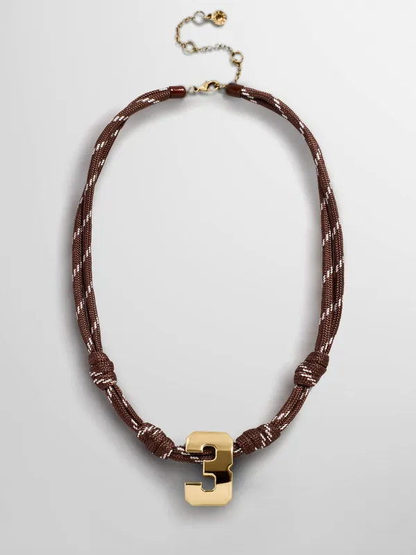 Knotty Varsity Custom Necklace - Mocha Brown Single Digit made by BaubleBar