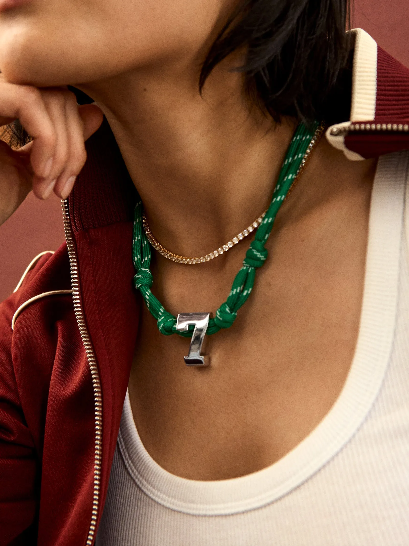 Knotty Varsity Custom Necklace - Bright Green Single Digit sold by BaubleBar product image thumbnail 2