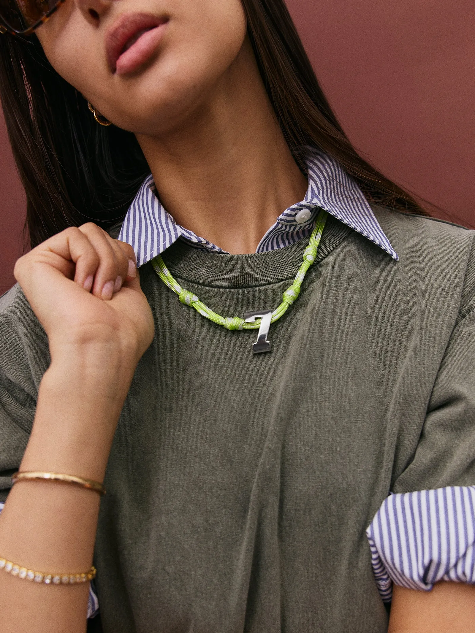 Knotty Varsity Custom Necklace - Lime Green Single Digit sold by BaubleBar product image thumbnail 5