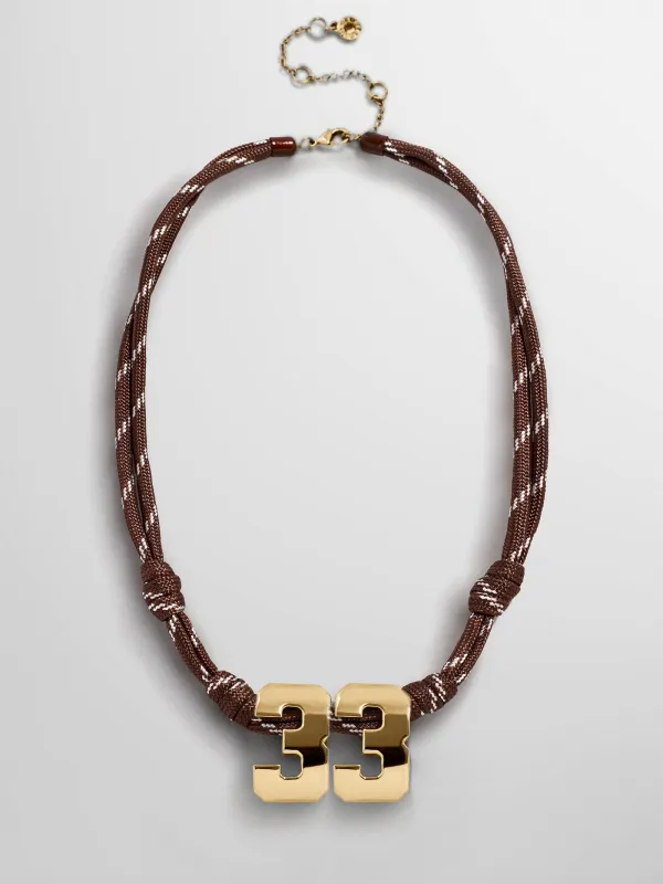 Knotty Varsity Custom Necklace - Mocha Brown Double Digit made by BaubleBar