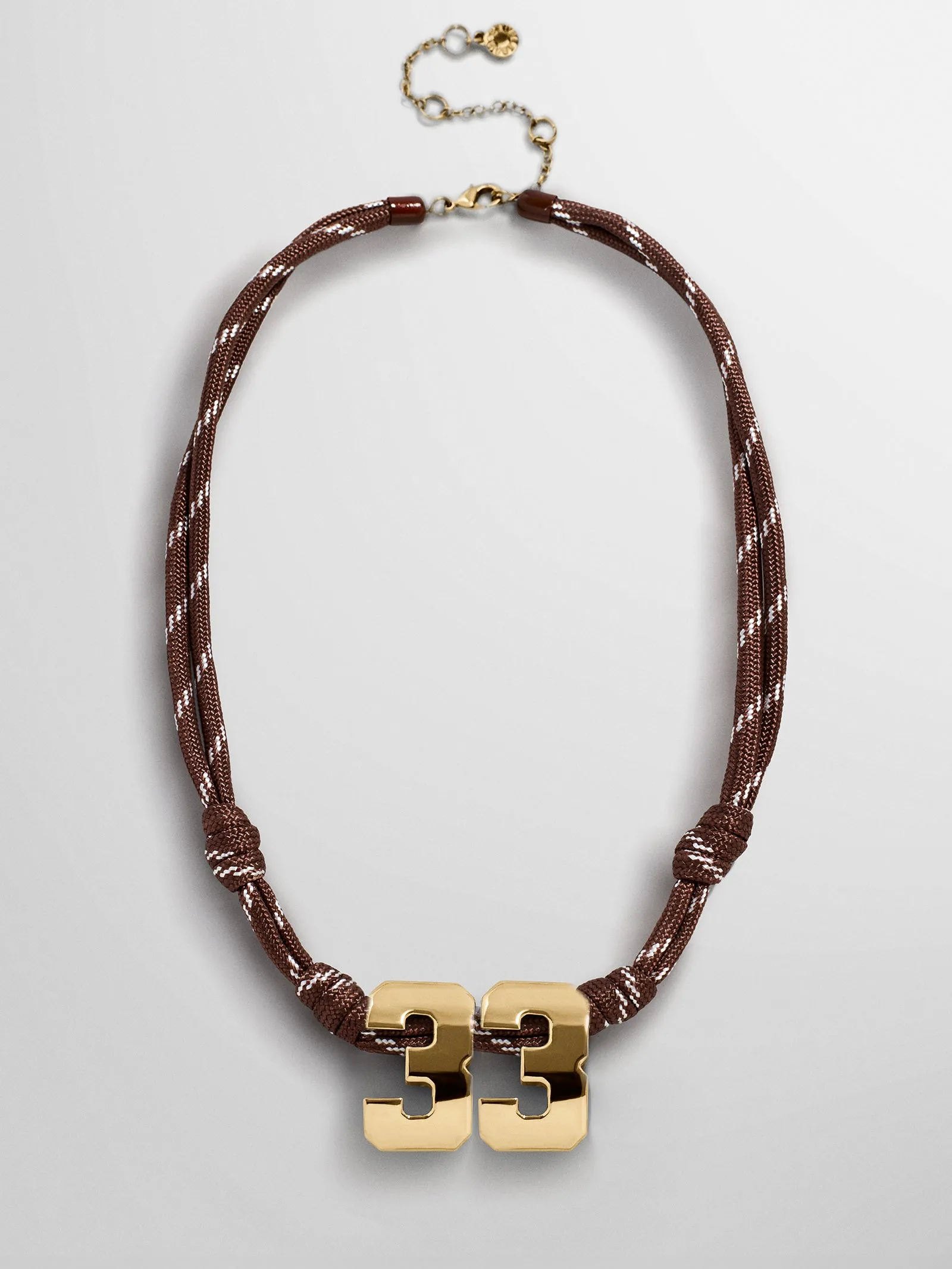 Knotty Varsity Custom Necklace - Mocha Brown Double Digit sold by BaubleBar
