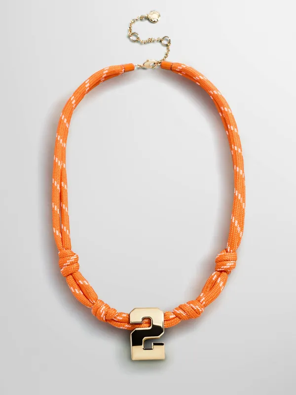 Knotty Varsity Custom Necklace - Tangerine Single Digit made by BaubleBar