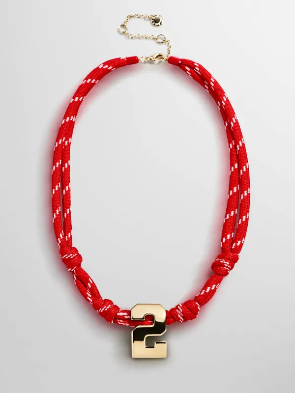 Knotty Varsity Custom Necklace - Cherry Red Single Digit made by BaubleBar