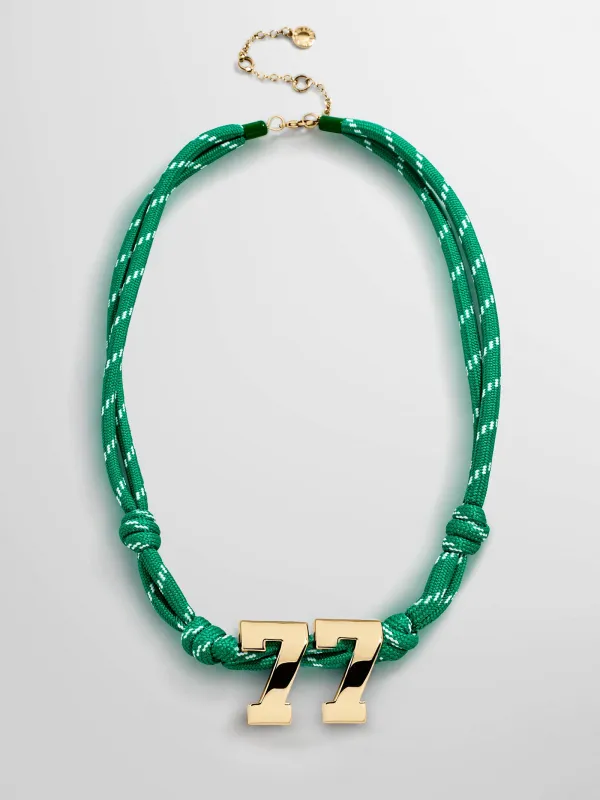 Knotty Varsity Custom Necklace - Bright Green Double Digit made by BaubleBar