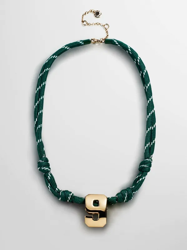 Knotty Varsity Custom Necklace - Dark Green Single Digit made by BaubleBar