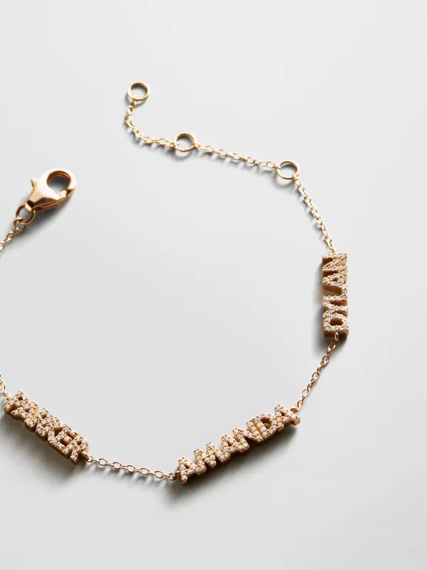 14K Gold/Pavé Custom Block Multi Name Bracelet - 3 Names made by BaubleBar