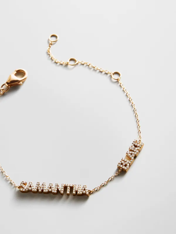 14K Gold/Pavé Custom Block Multi Name Bracelet - 2 Names made by BaubleBar