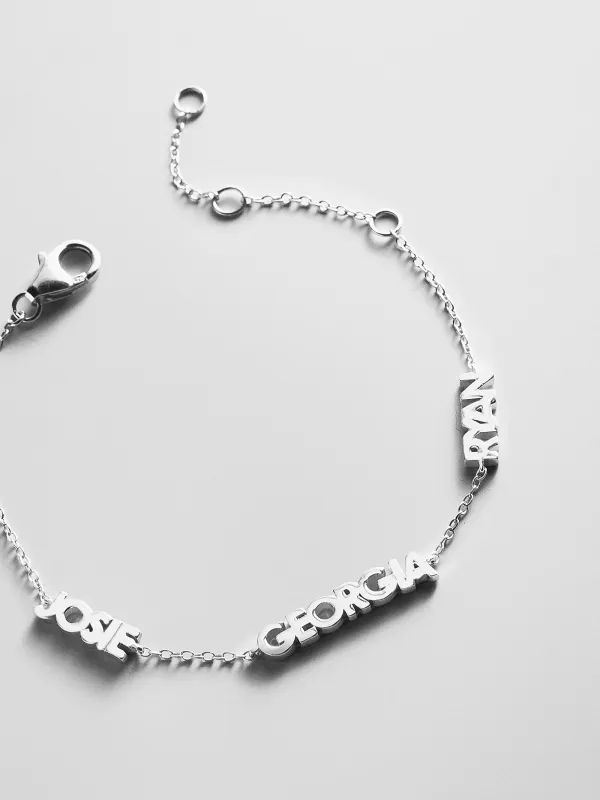 Sterling Silver Custom Block Multi Name Bracelet - 3 Names made by BaubleBar