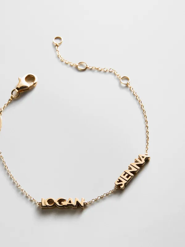 14K Gold Custom Block Multi Name Bracelet - 2 Names made by BaubleBar
