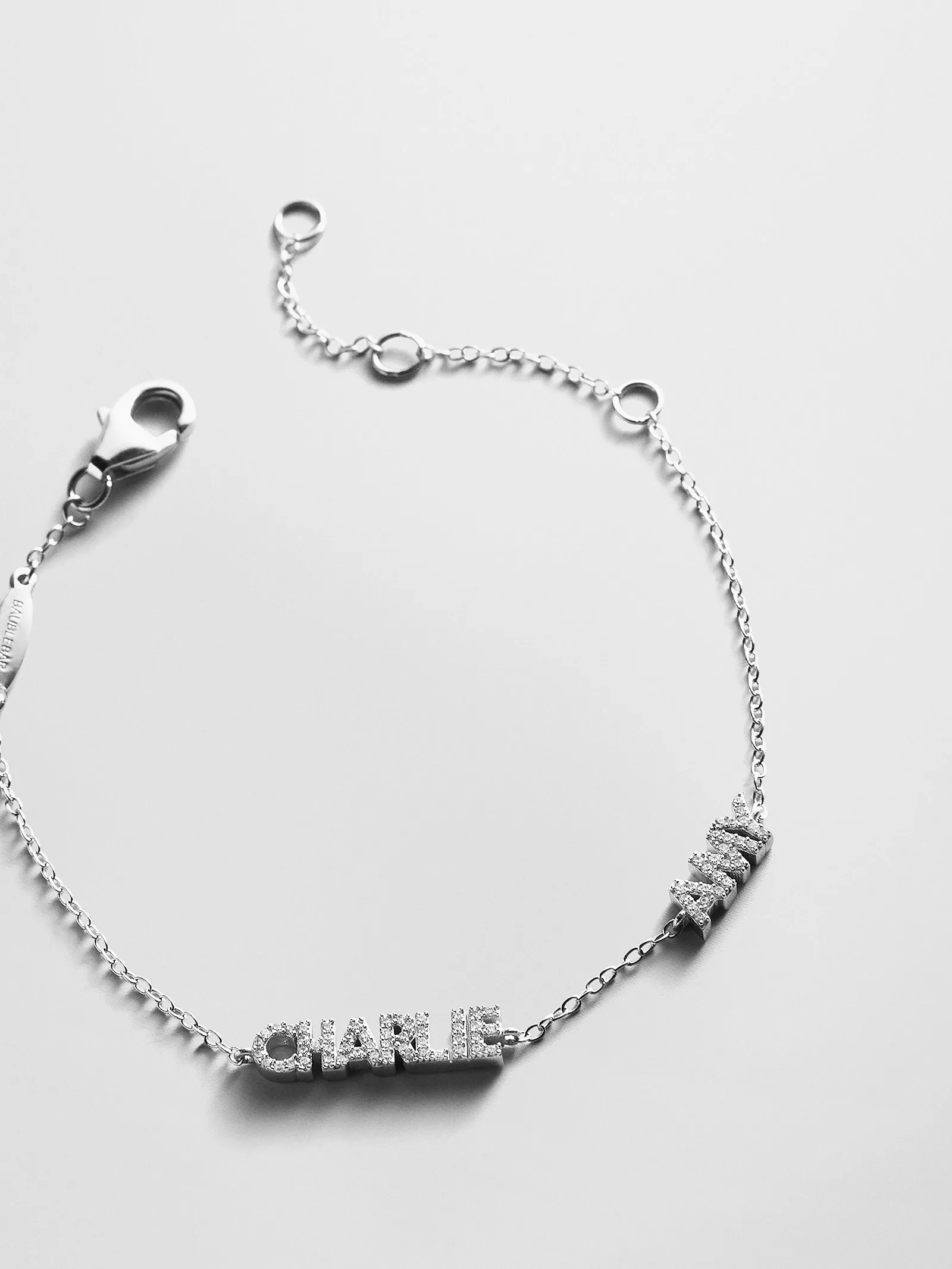 Sterling Silver/Pavé Custom Block Multi Name Bracelet - 2 Names sold by BaubleBar
