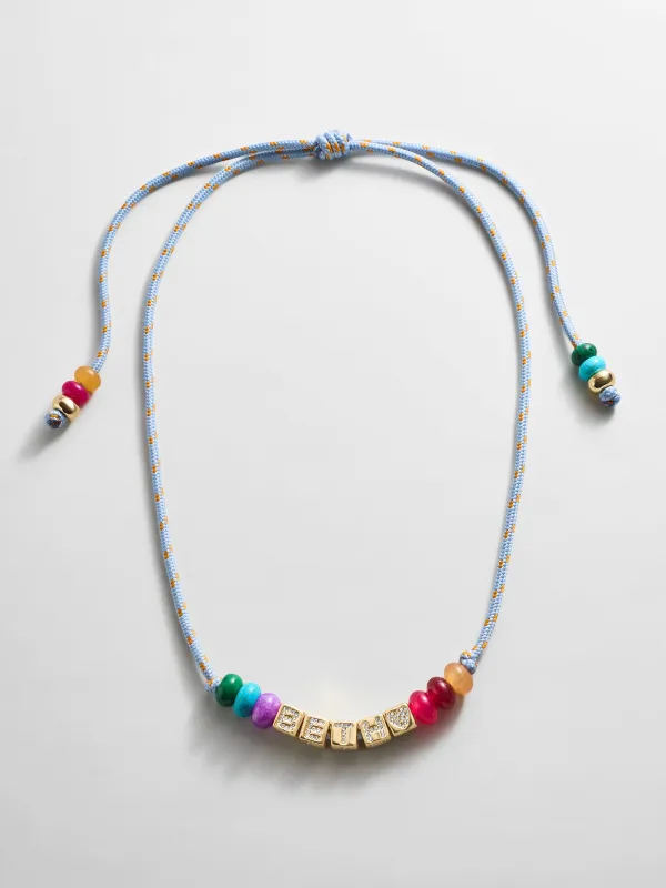 Custom Block Letter Semi-Precious Paracord Necklace - Light Blue made by BaubleBar