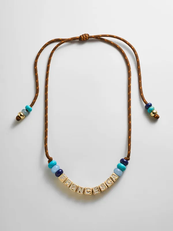 Custom Block Letter Semi-Precious Paracord Necklace - Brown made by BaubleBar
