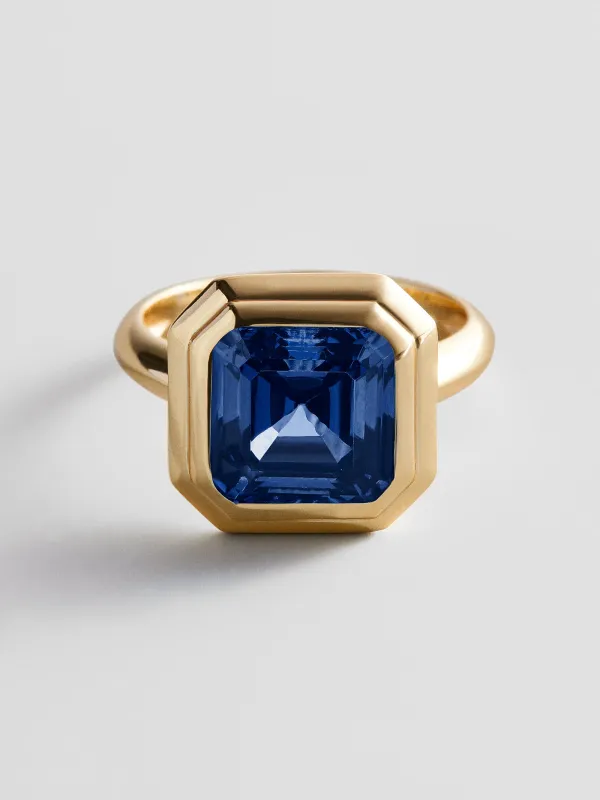 Gold Etched Bezel Custom Birthstone Ring - Sapphire made by BaubleBar