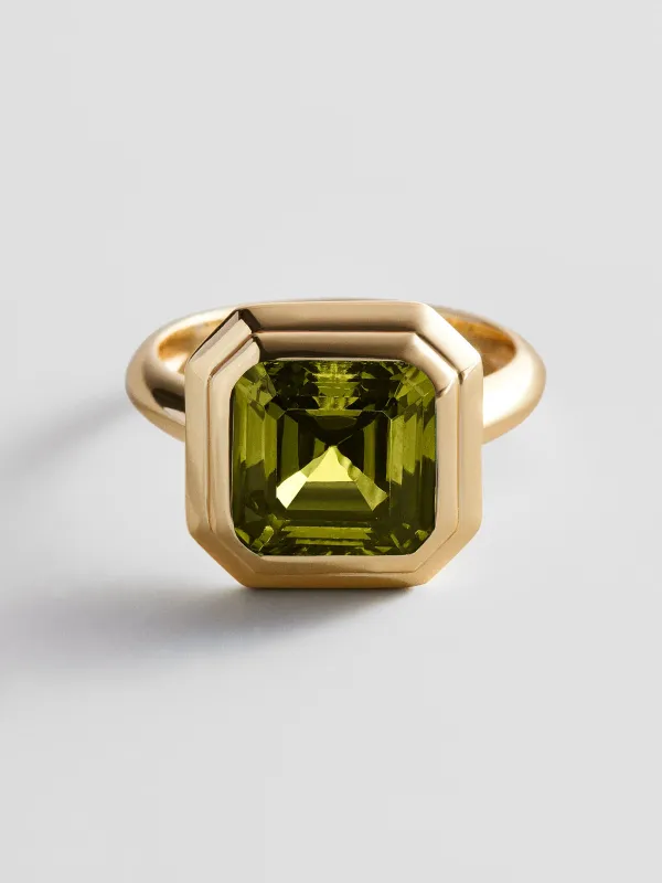 Gold Etched Bezel Custom Birthstone Ring - Peridot made by BaubleBar