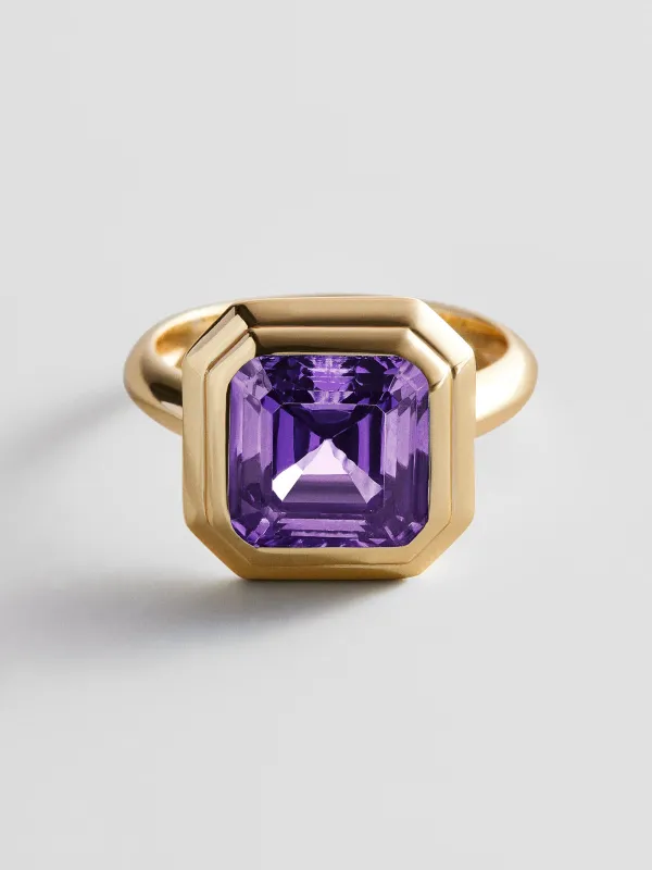 Gold Etched Bezel Custom Birthstone Ring - Light Amethyst made by BaubleBar