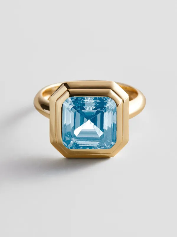 Gold Etched Bezel Custom Birthstone Ring - Aquamarine made by BaubleBar